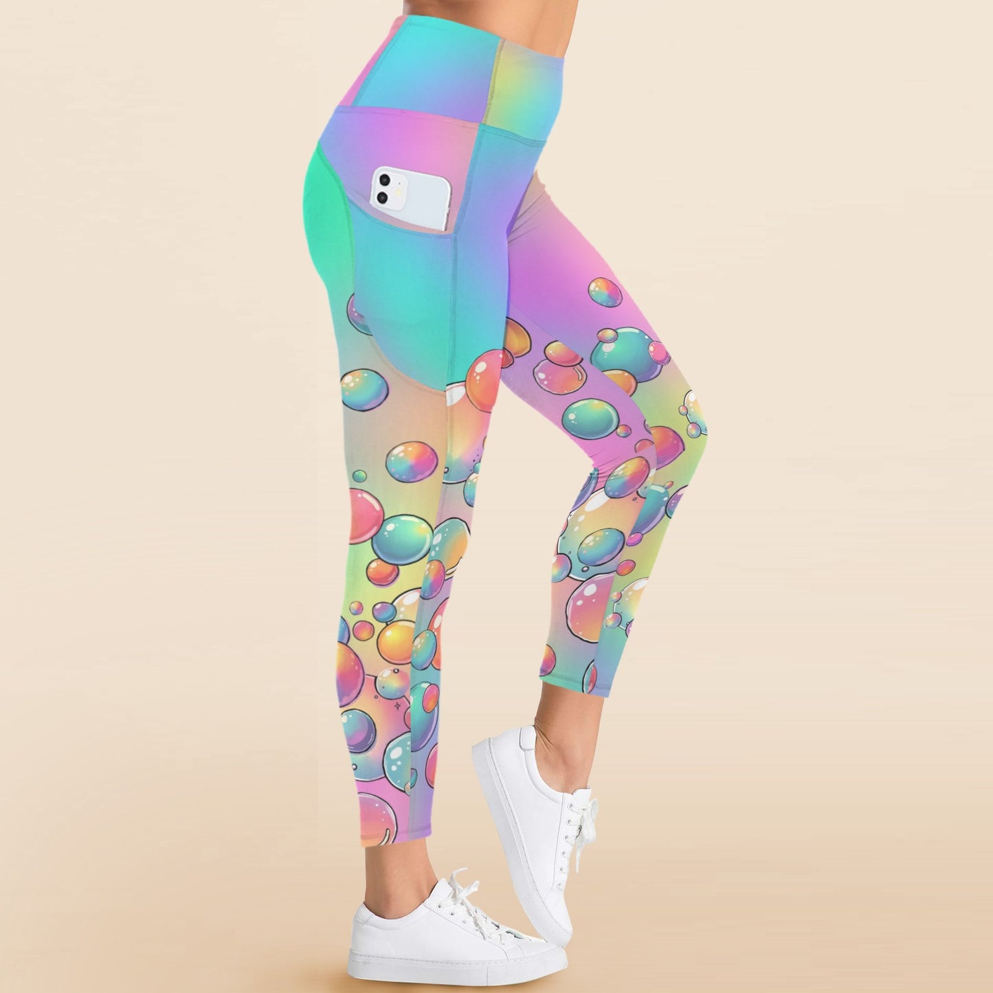 Colourful bubble Rainbow Leggings with pockets