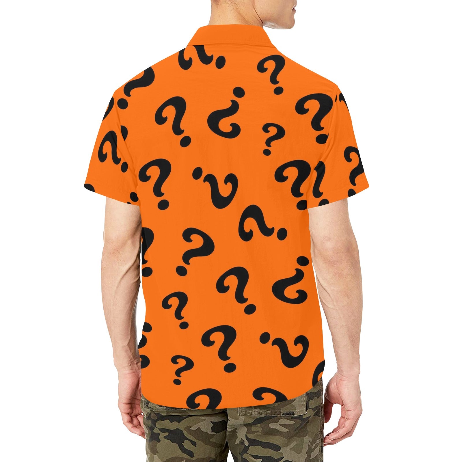 Question mark shirt orange and black for magicians and kids entertainers
