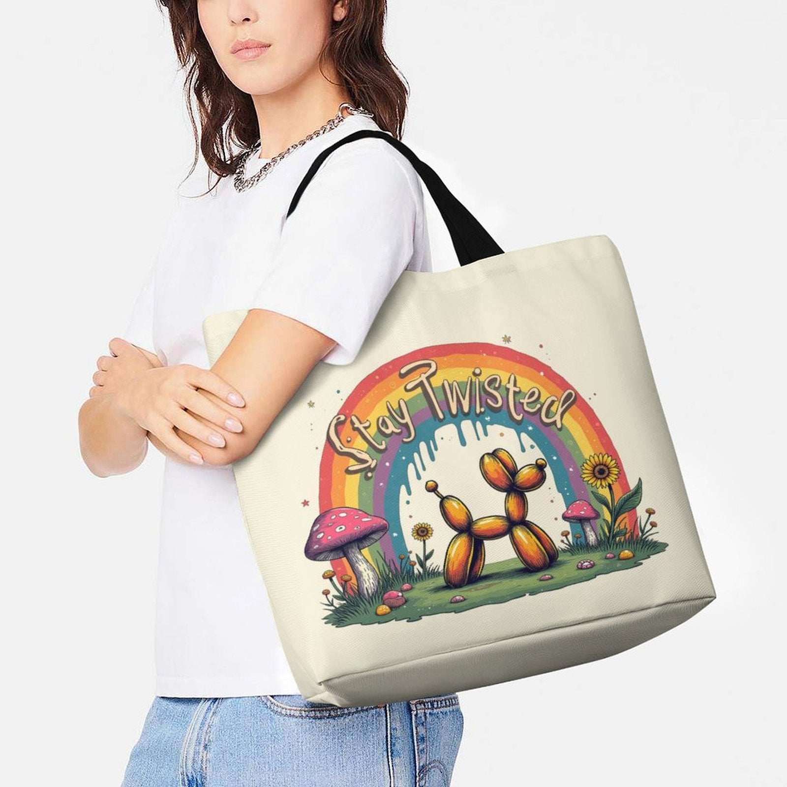 Grocery Bag with Stay Twisted balloon Dog Design