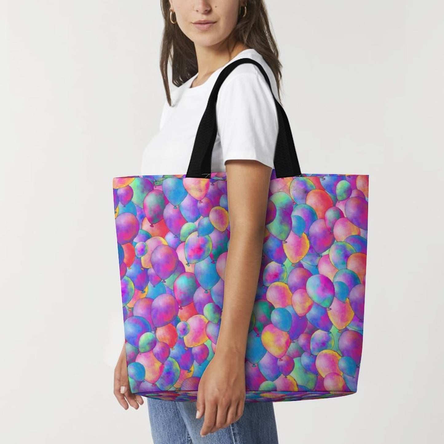 Watercolour helium balloon design on a grocery bag