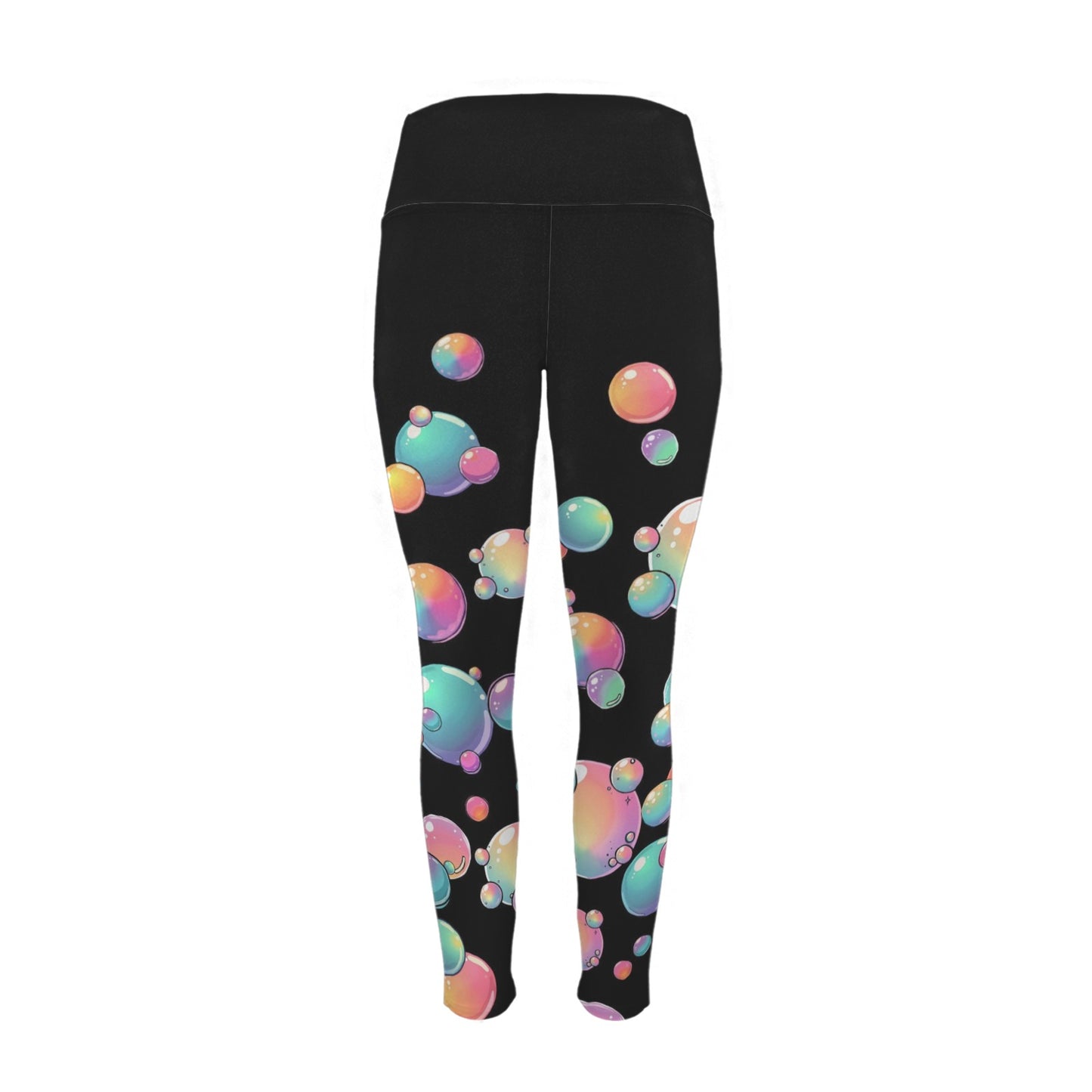 Black leggings with colorful bubble pattern