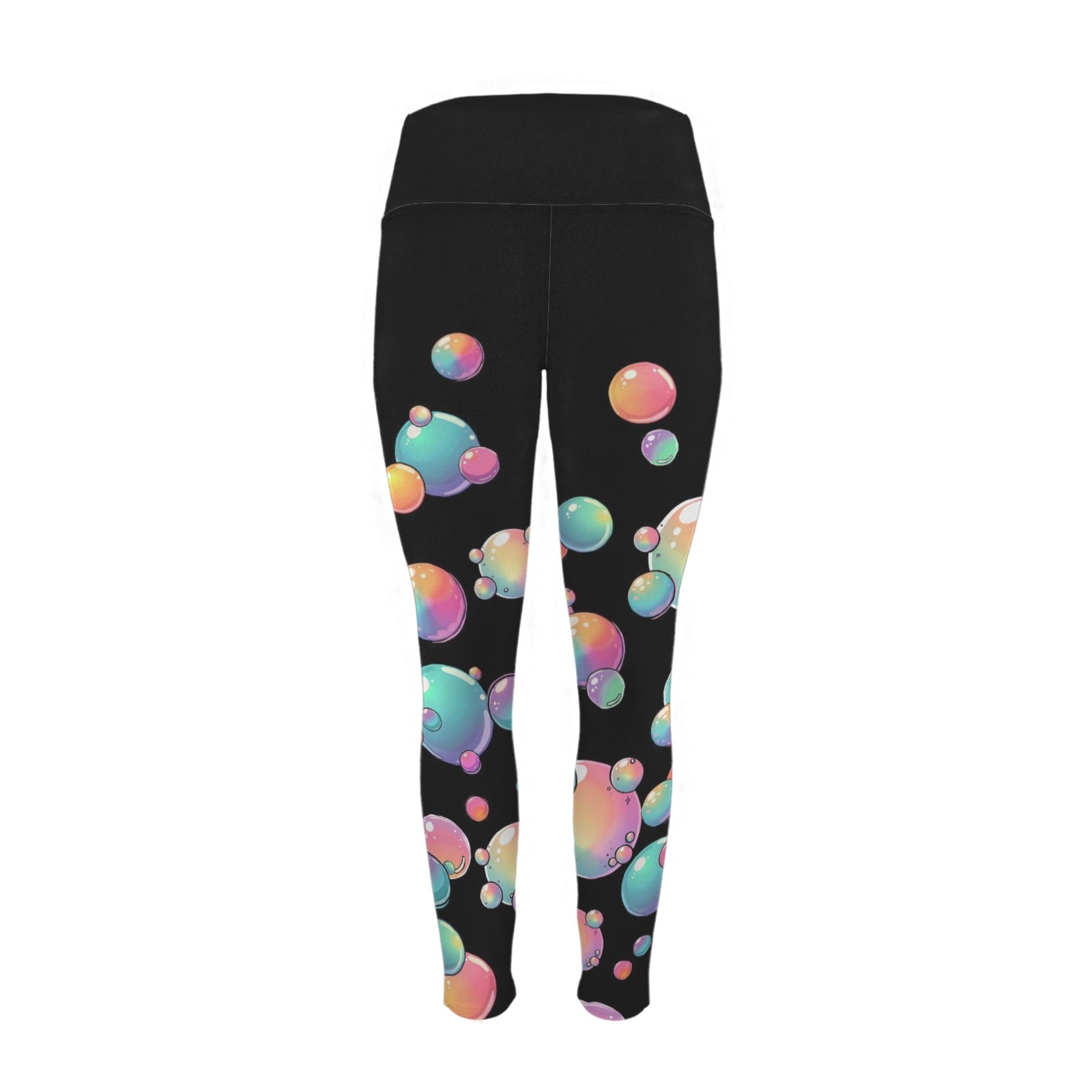 Black leggings with colorful bubble pattern