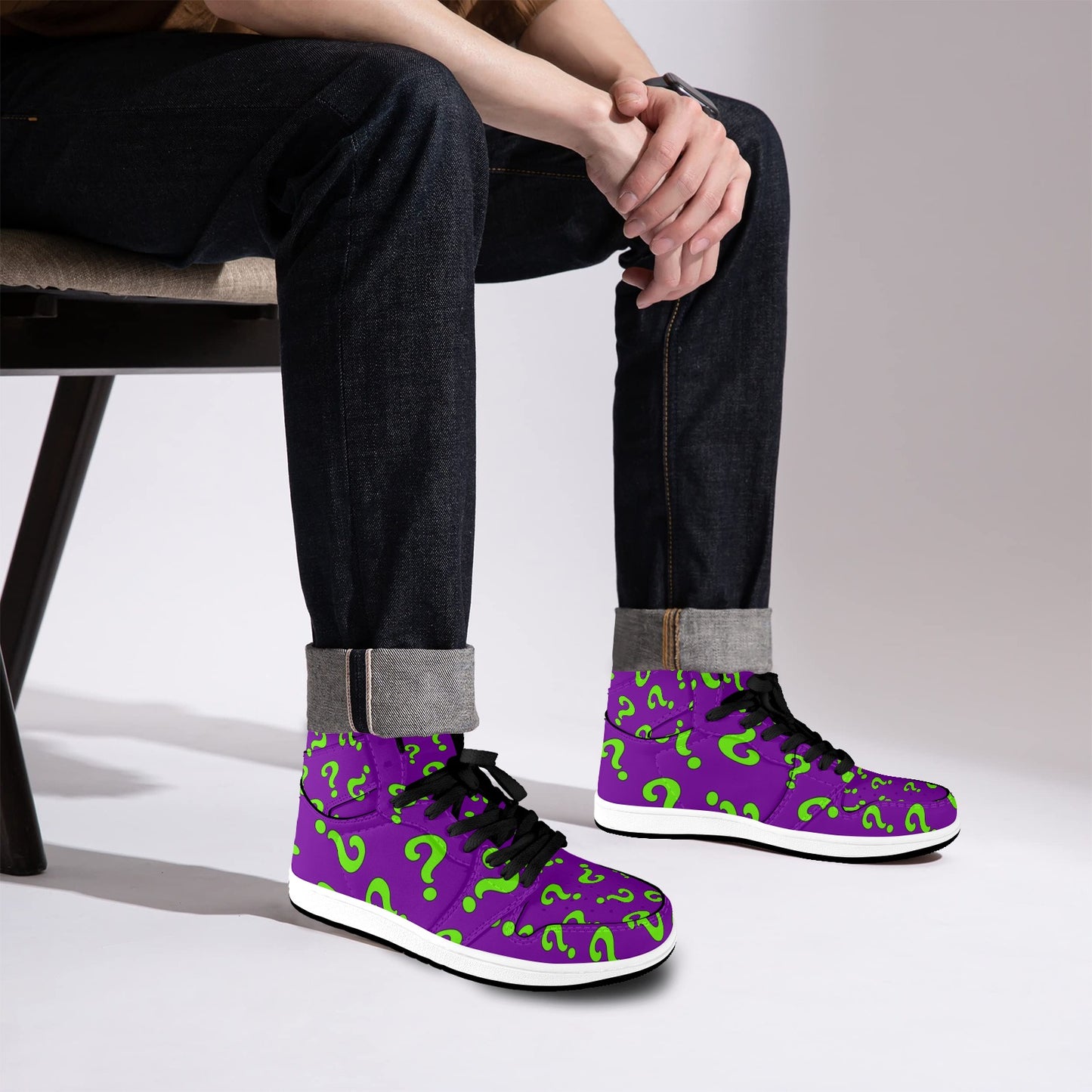 Premium high tops - Purple with green question marks