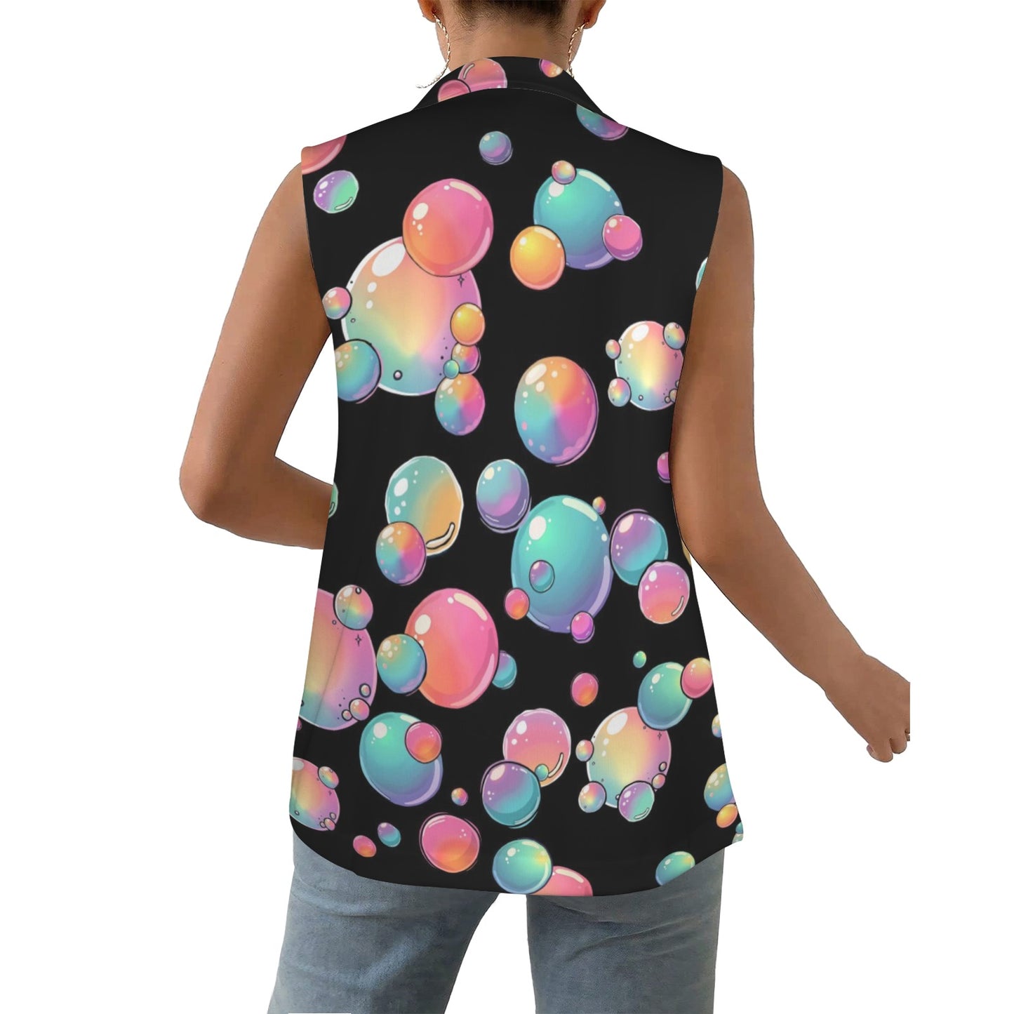 Black vest with rainbow pastel bubble design for bubble artists and face painters