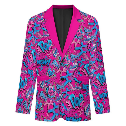 Amazing pink jacket with balloon dogs and pop art text