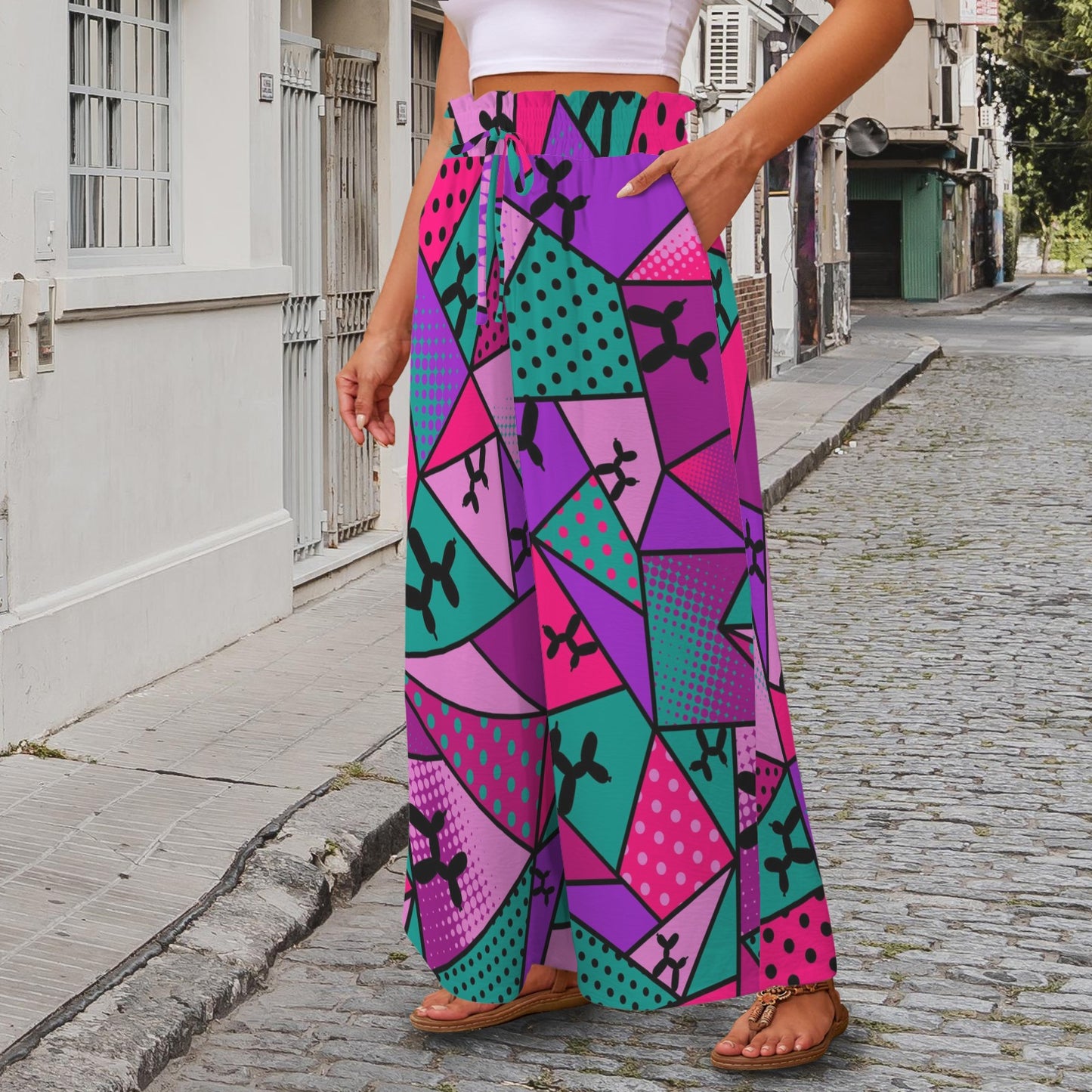 Purple and pink Wide leg pants for balloon twisters and entertainers