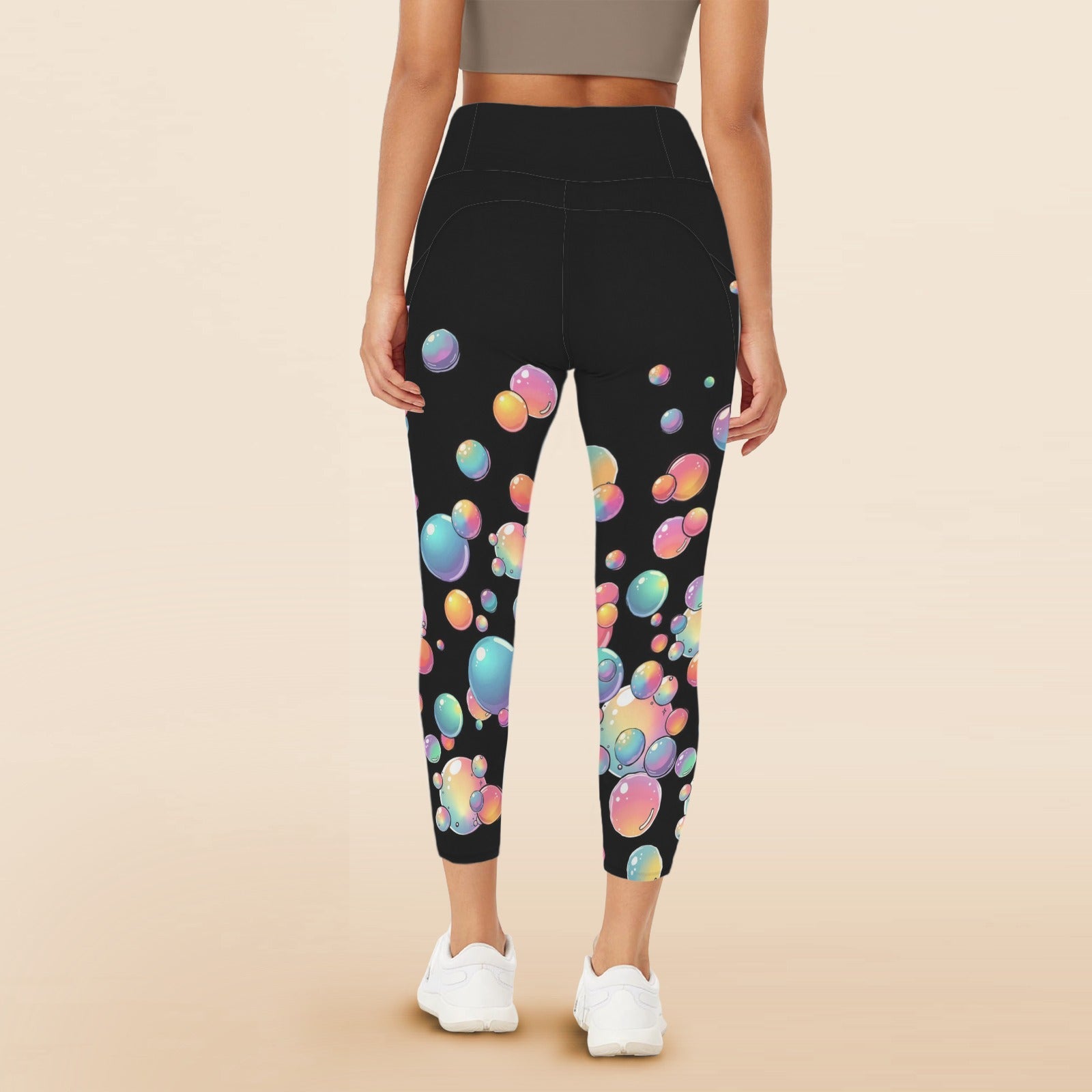 Colourful bubble design on leggings with pockets for bubble artists and face painters
