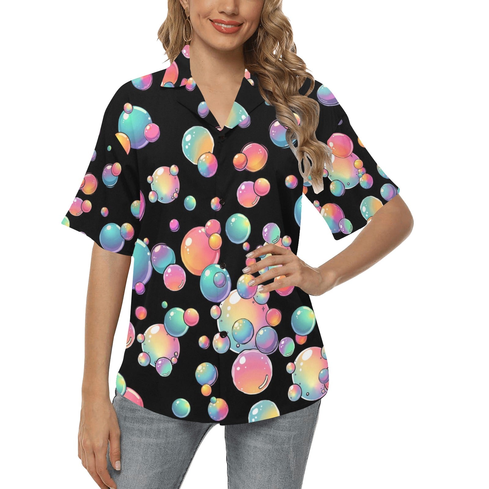 Women's black shirt with bubble pattern