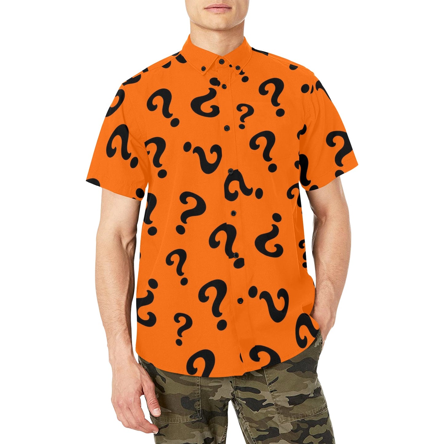 Orange and black question mark shirt