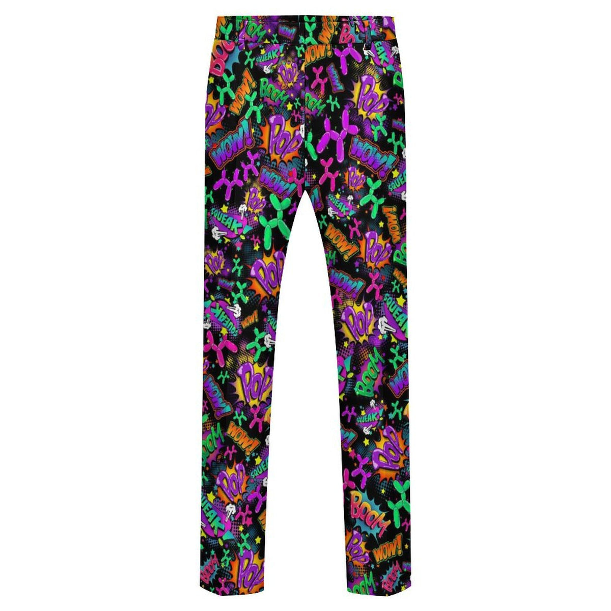 Pop art balloon twisting pants with fun colourful balloon dog design