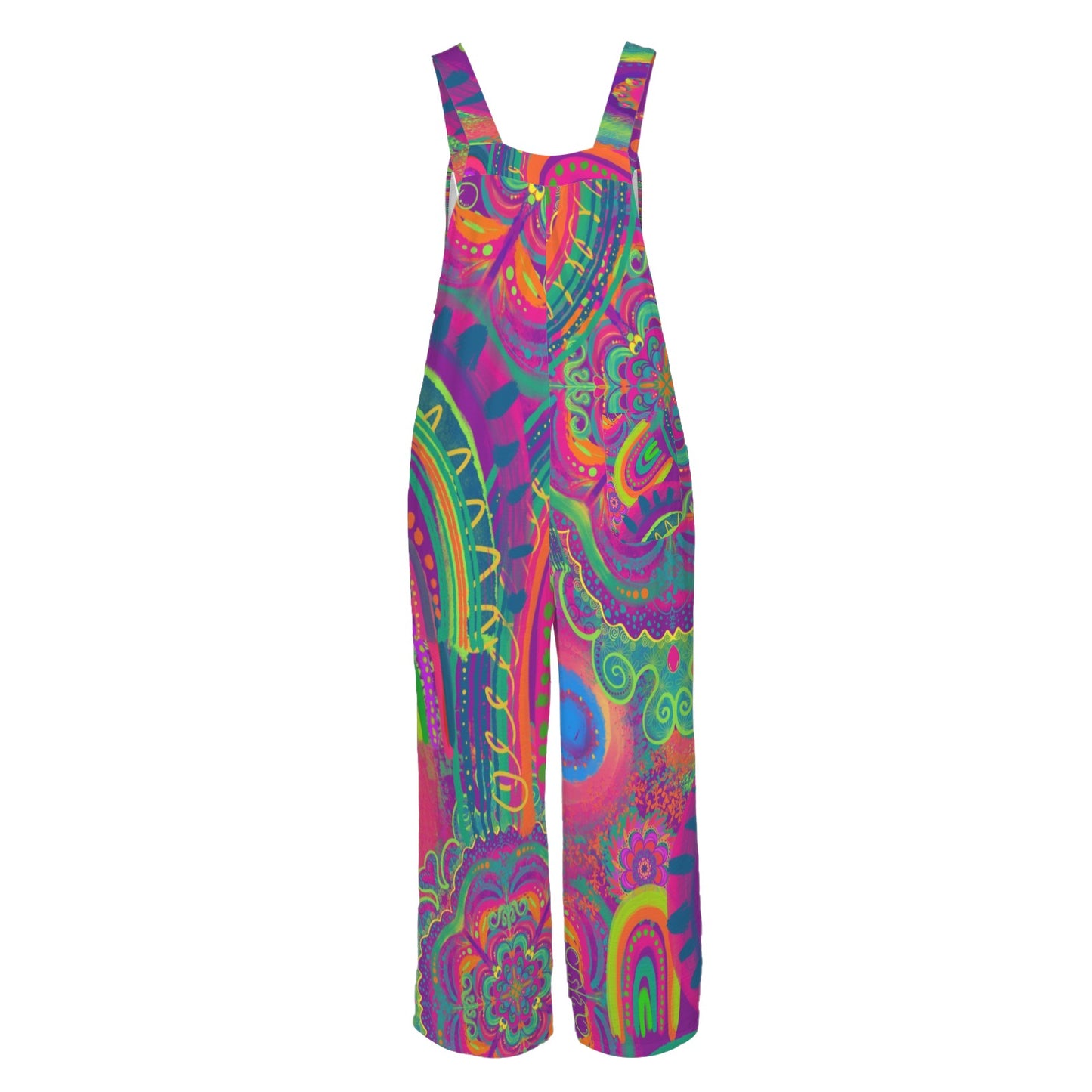 Fun and colourful paisley psychedelic overalls for entertainers 