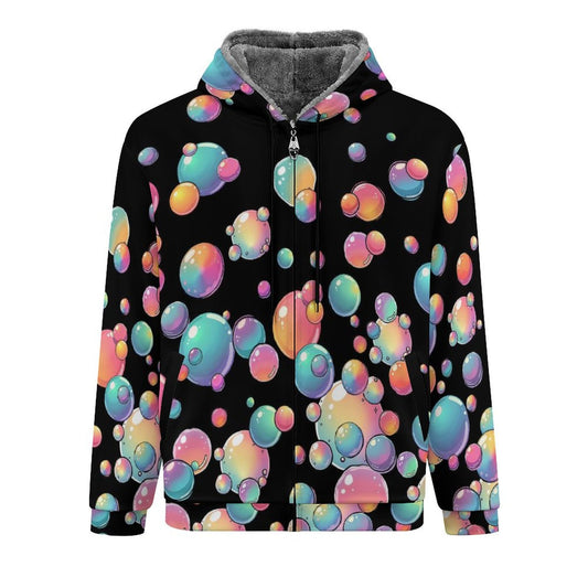Black zip hoodie with colourful bubble pattern for bubble artists and face painters