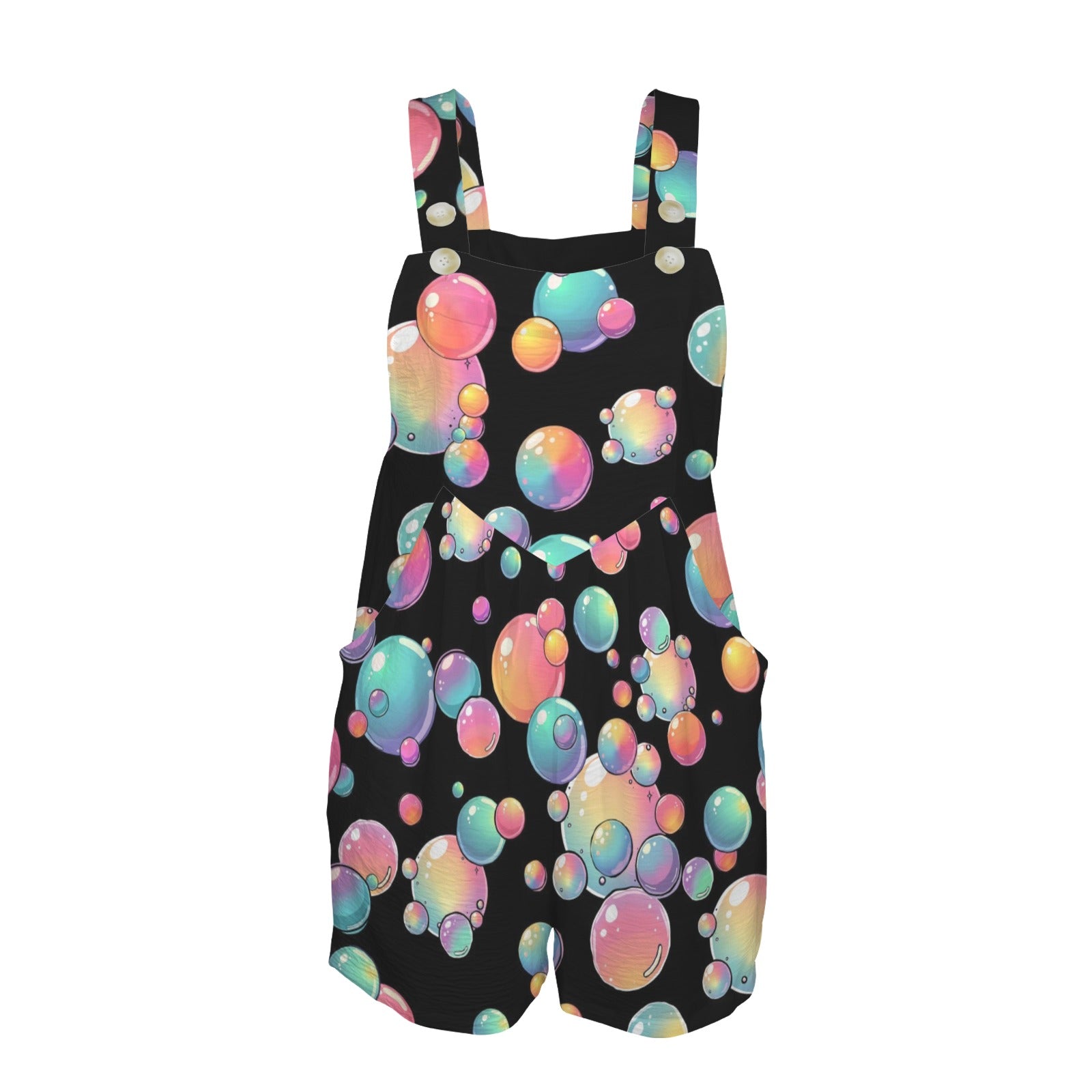 Black romper with colourful bubbles for bubble artists