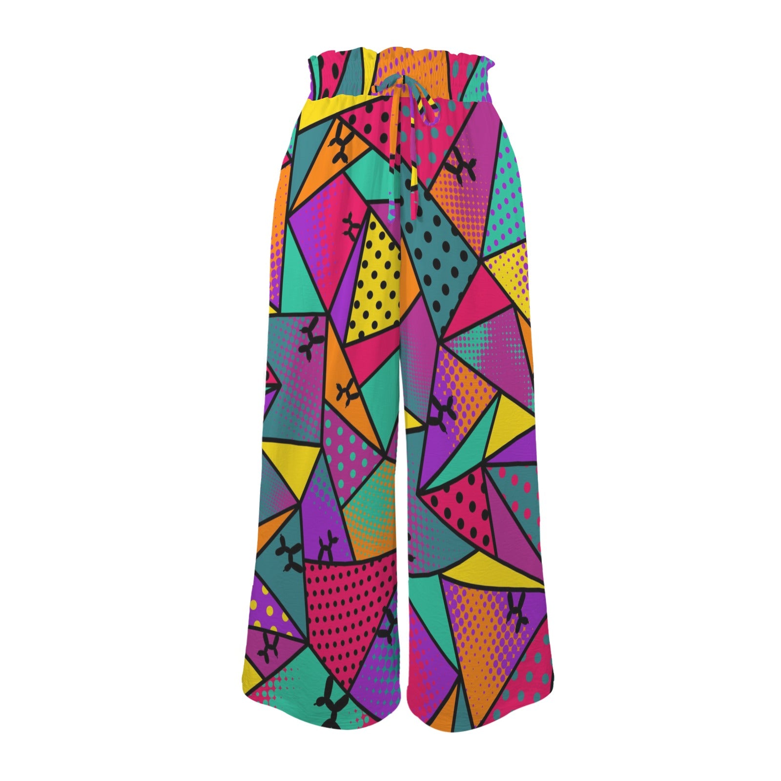 Multi coloured wide leg pants for balloon twisting