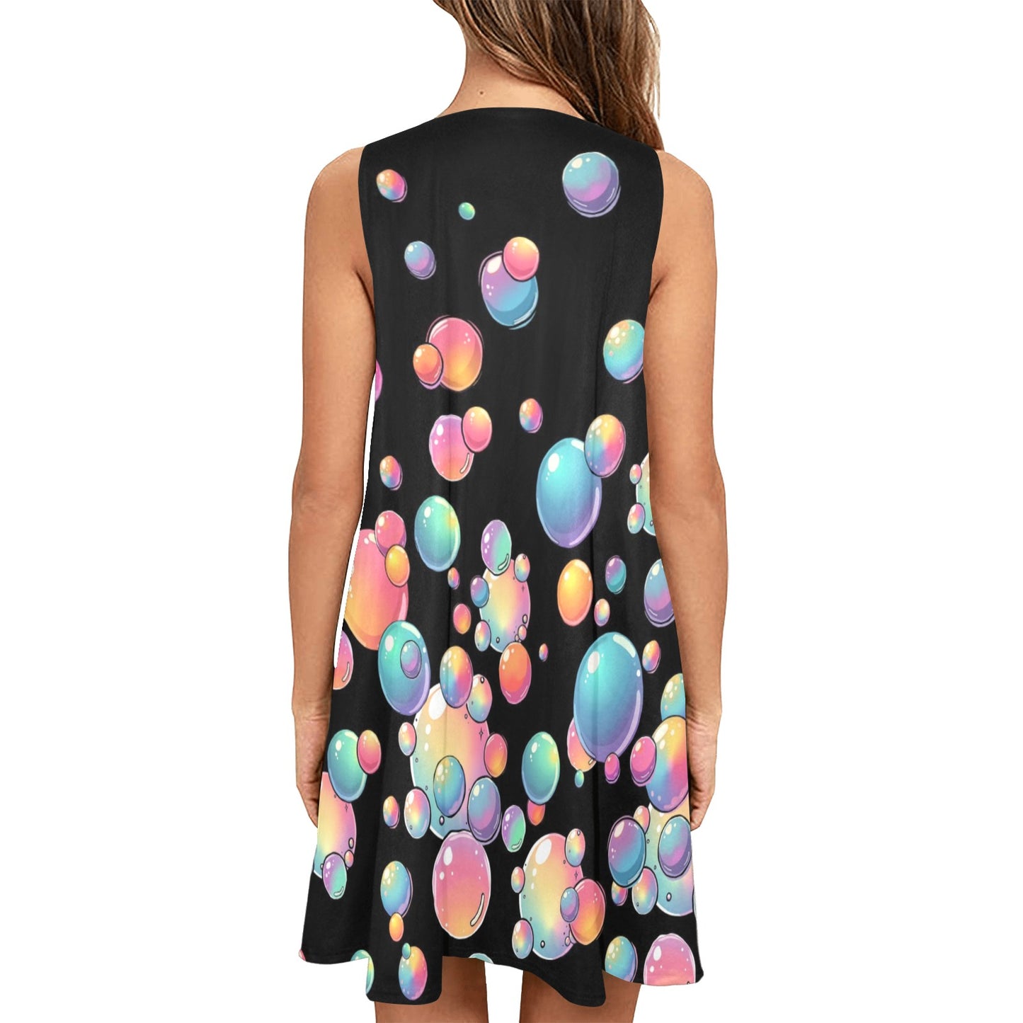 Black bubble artist dress with rainbow bubbles