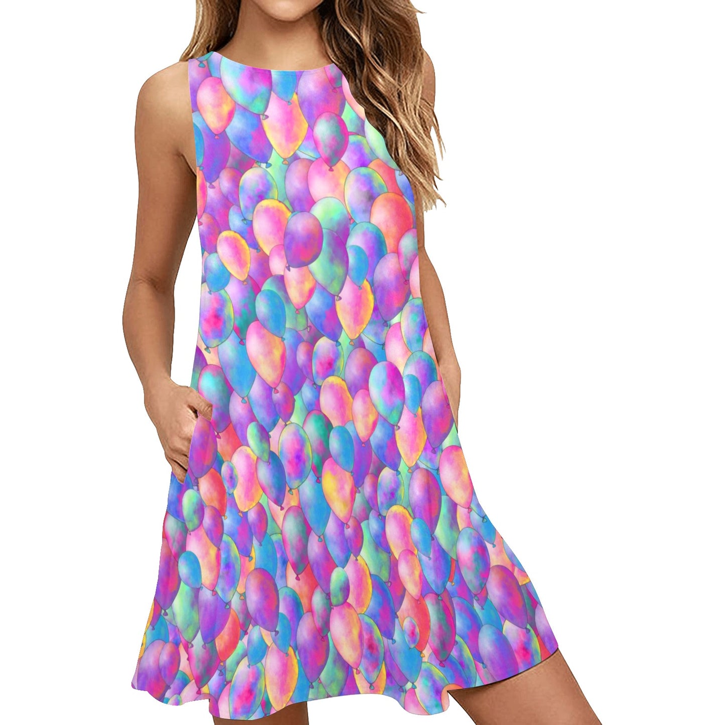 Watercolour Balloons - Flared Shift Dress with Pockets (XS - 3XL) Balloon Dog Apparel Watercolour Balloons - Flared Shift Dress with Pockets (XS - 3XL) Balloon Dog Apparel