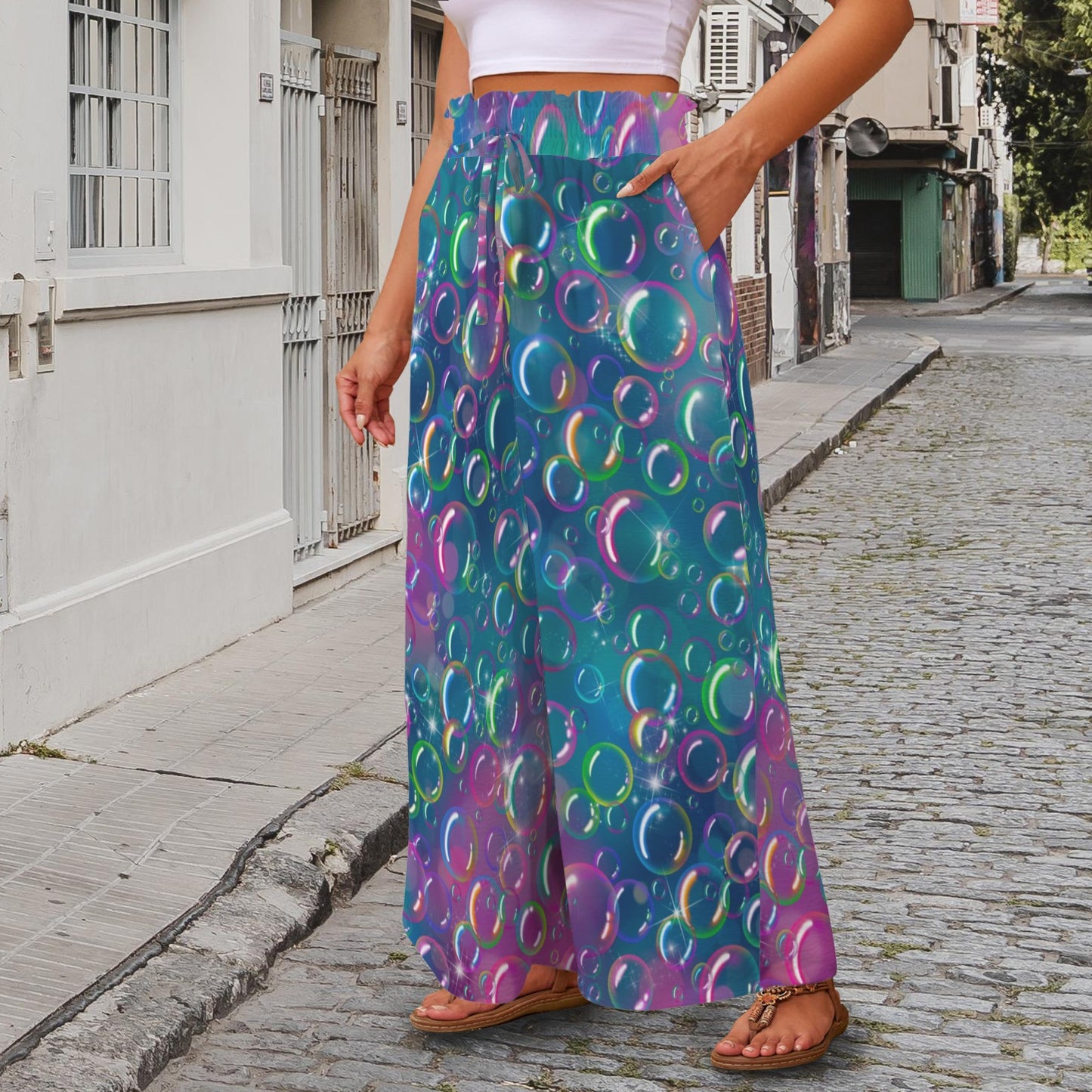Rainbow Bubble wide leg pants for bubble artists