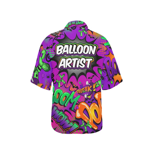 Women's Hawaiian Shirt for Balloon twisters - Purple Pop Art AHalloween Design