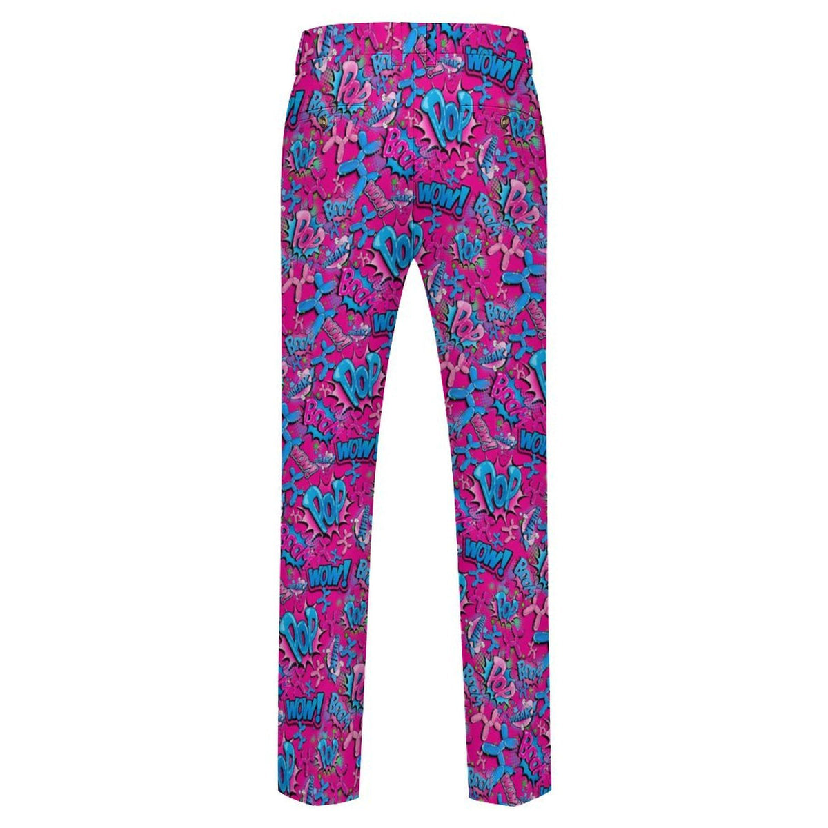 Fun colourful balloon artist pants in pink and blue for professional balloon artists and kids entertainers