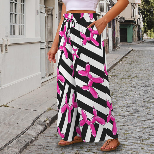 Black and White striped pants with pink balloon dogs