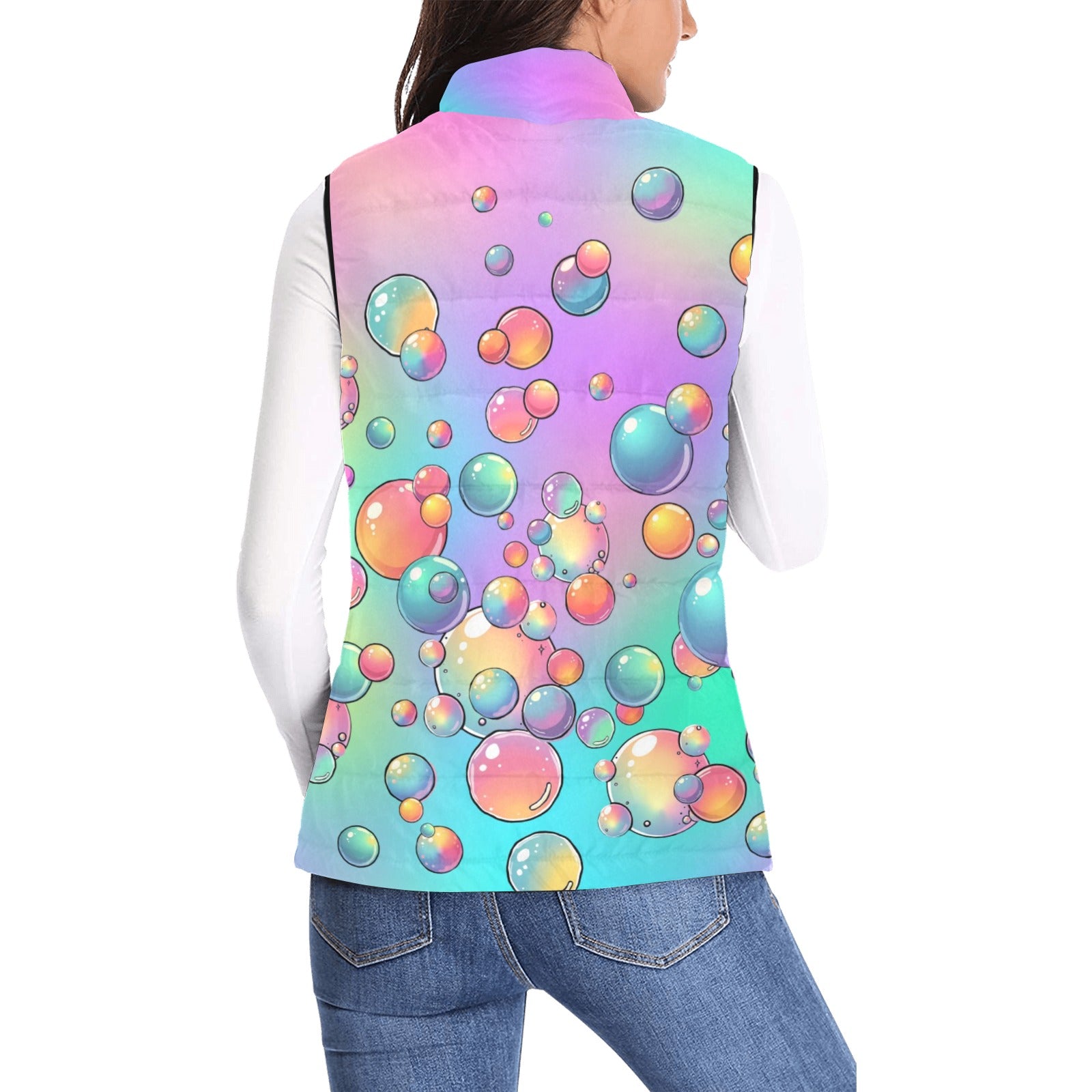 Colourful pastel rainbow bubble vest for bubble artists and entertainers