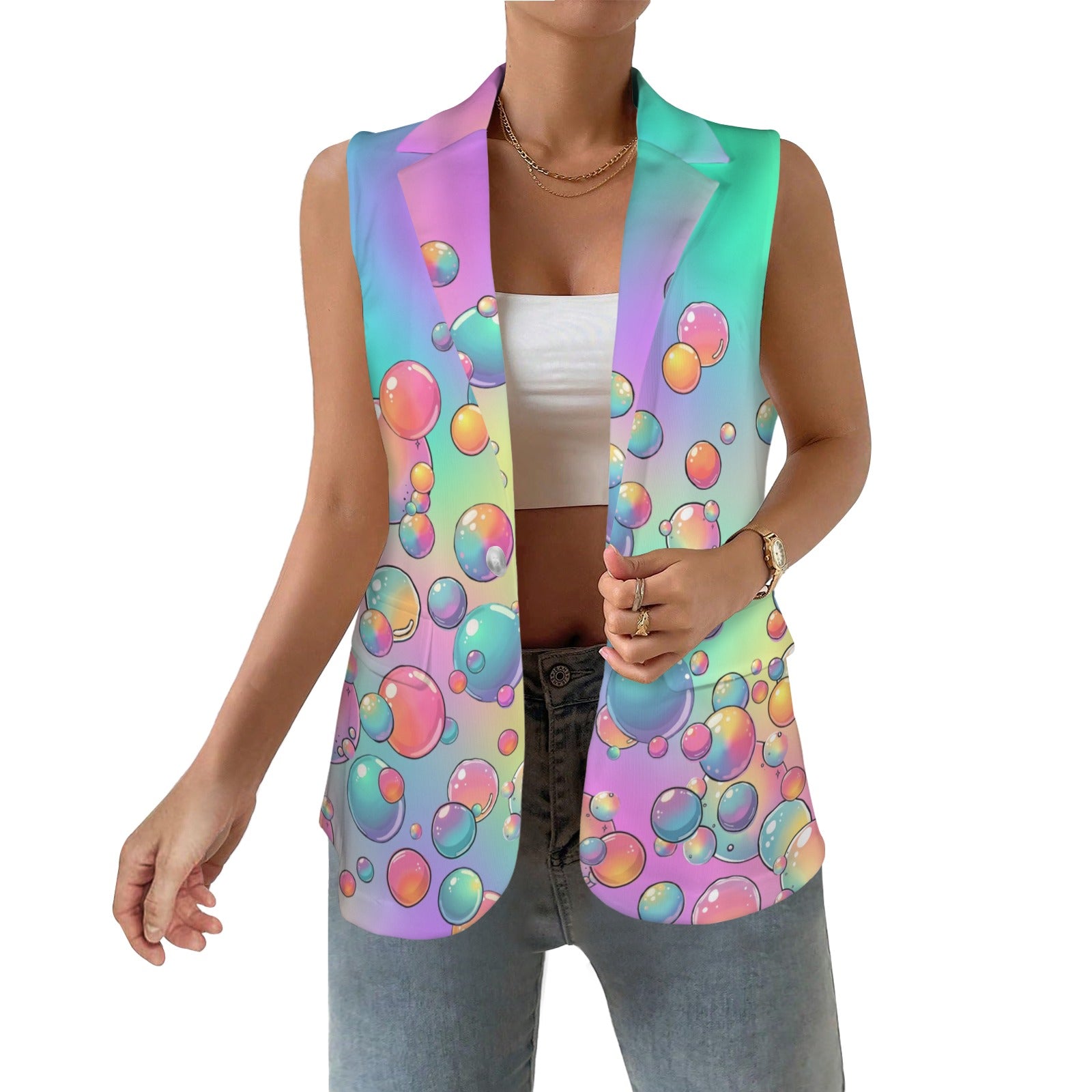 Colourful vest with bubble pattern for face painters bubble artists and entertainers