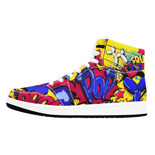 Pop art comic style high top shoes with balloon dogs