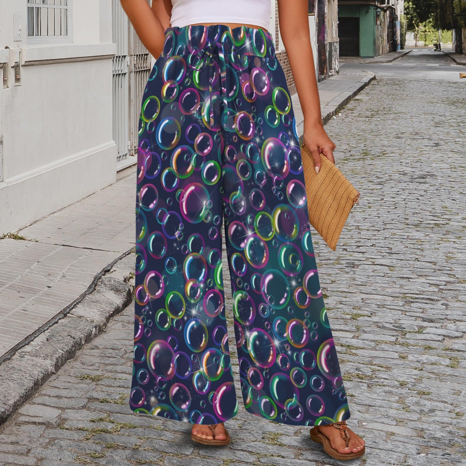 Bubble artist pants navy blue with rainbow bubbles