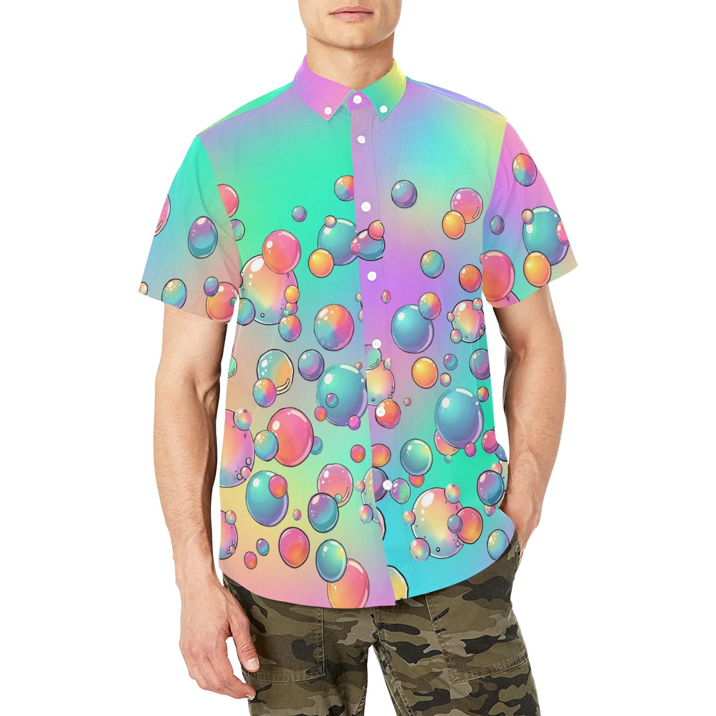 Colourful bubble artist shirt with rainbow bubbles