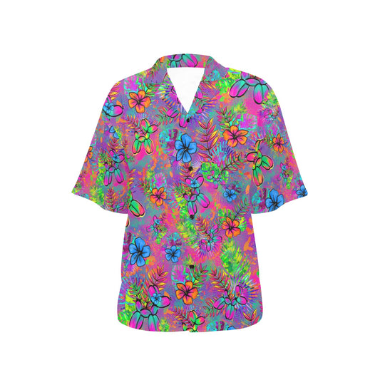 Women's Hawaiian shirt with tropical balloon bod design