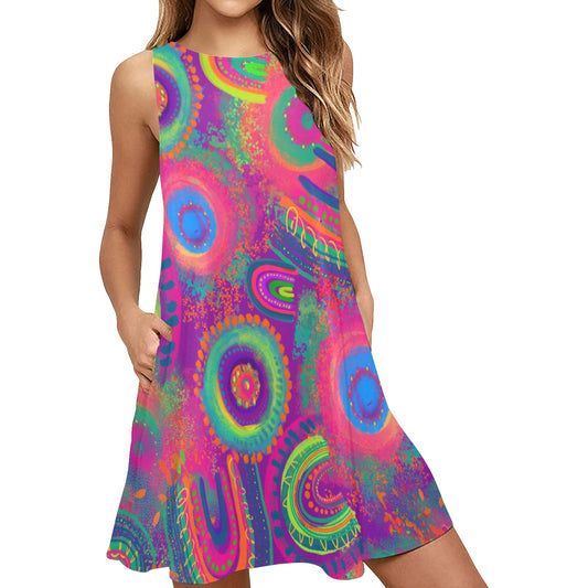 Rainbow Rhapsody - Flared Shift Dress with Pockets (XS - 3XL)