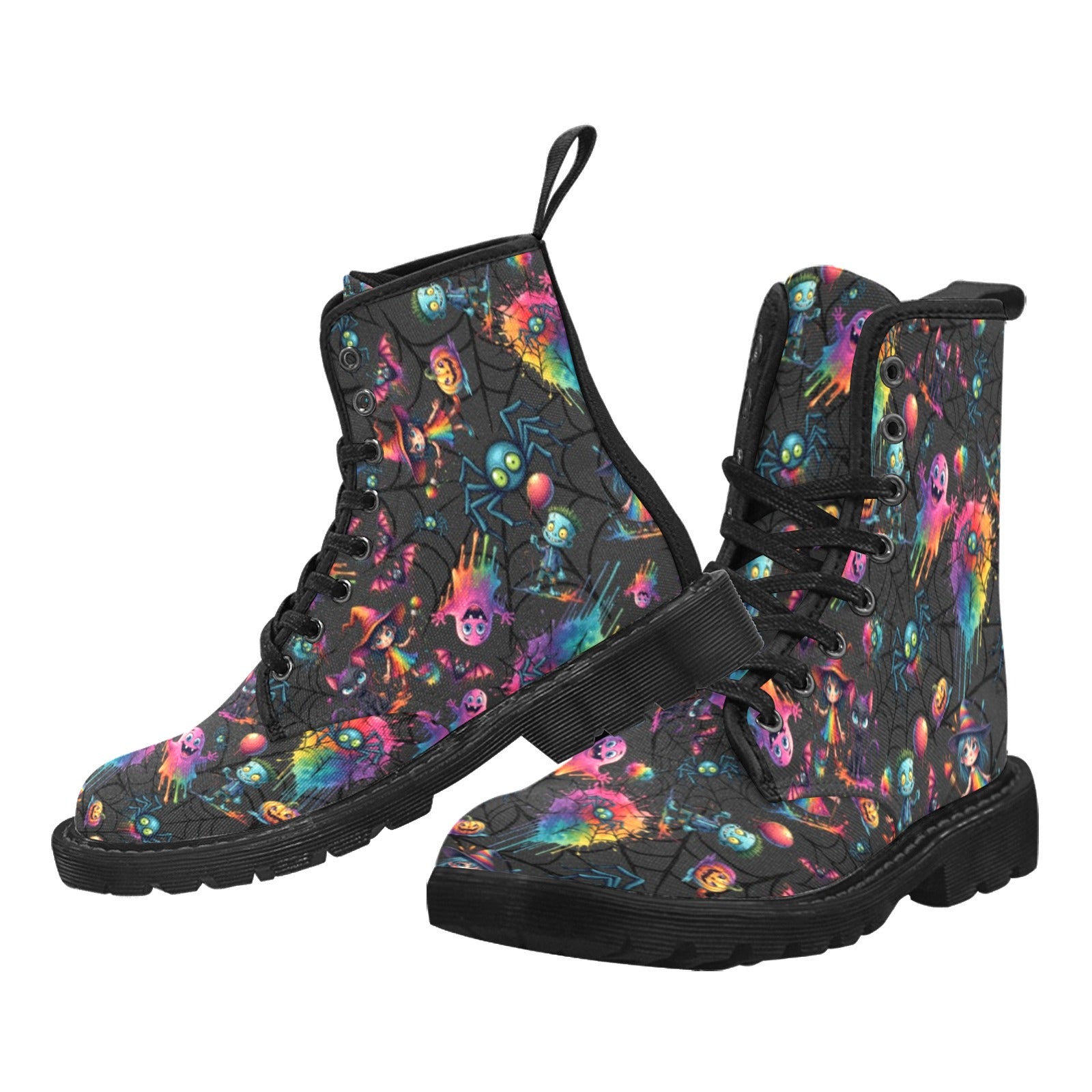Black Boots with cute Halloween Designs for face painters and kids entertainers