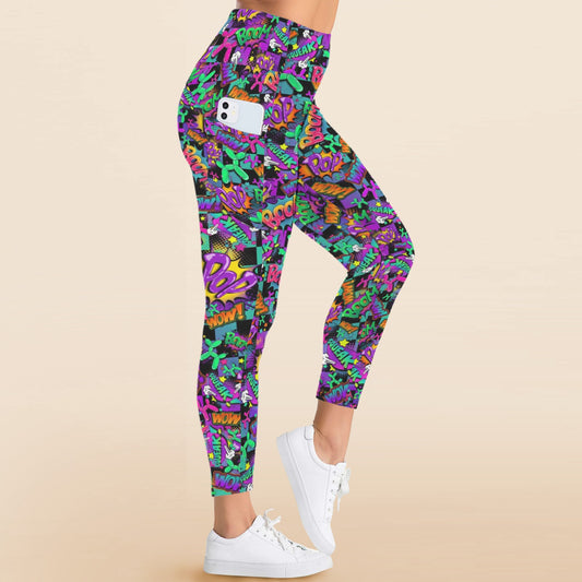 Bright colourful leggings with pockets for balloon twisters