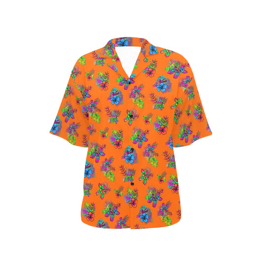 Orange Women's Hawaiian Shirt with balloon dogs