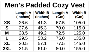 Face Painter clothing sizing guide for vest