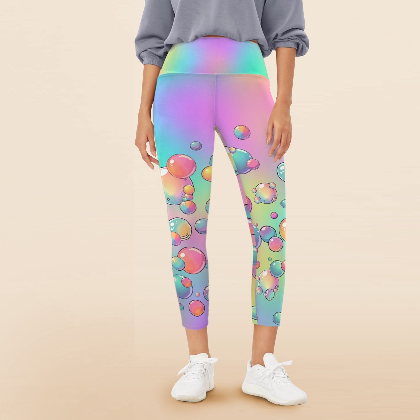 Pastel Rainbow Bubble design leggings for face painters and bubble artists
