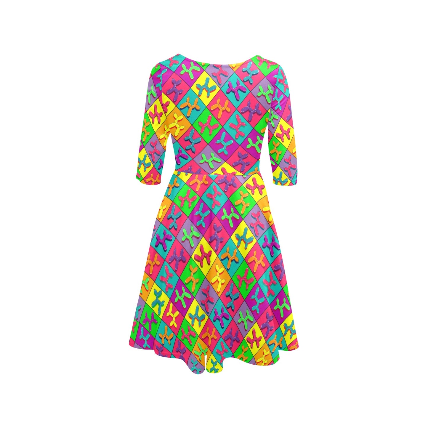 Colourful balloon dog print dress for balloon artists and face painters