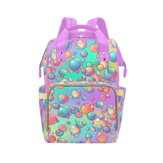 Backpack with colourful bubble pattern for bubble artists and face painters