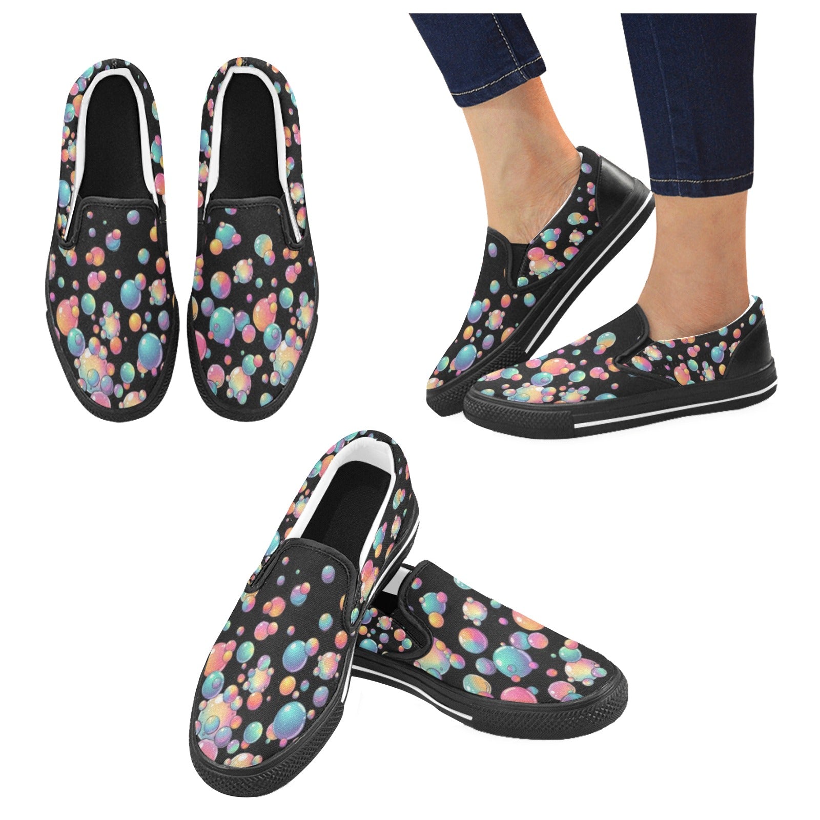 Bubble artist shoes black with rainbow bubbles
