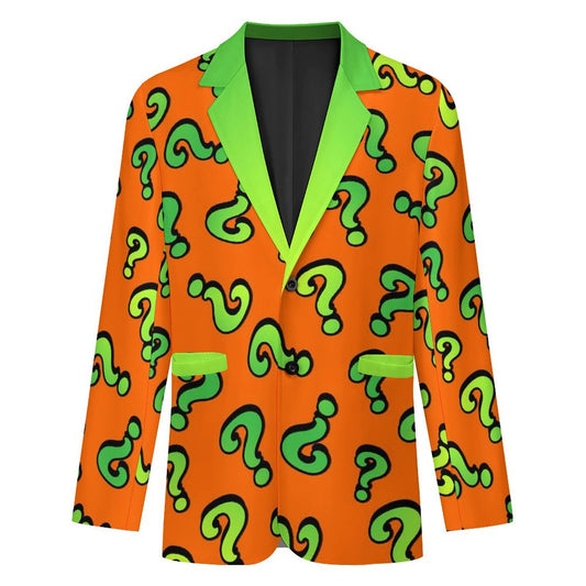 Orange blazer with green question mark pattern for magicians and entertainers