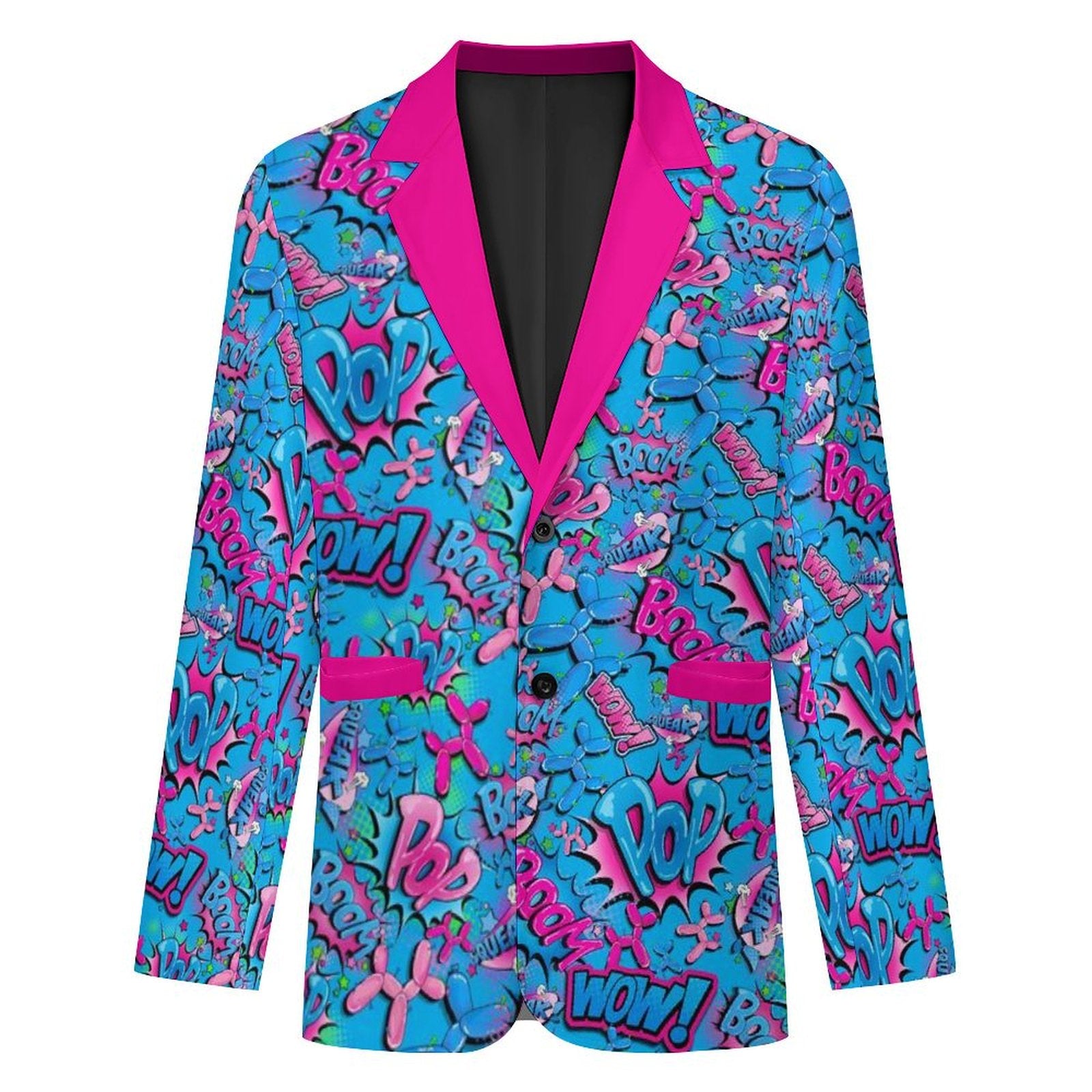 Colourful suit jacket for balloon twisters and entertainers Blue and Pink balloon dogs