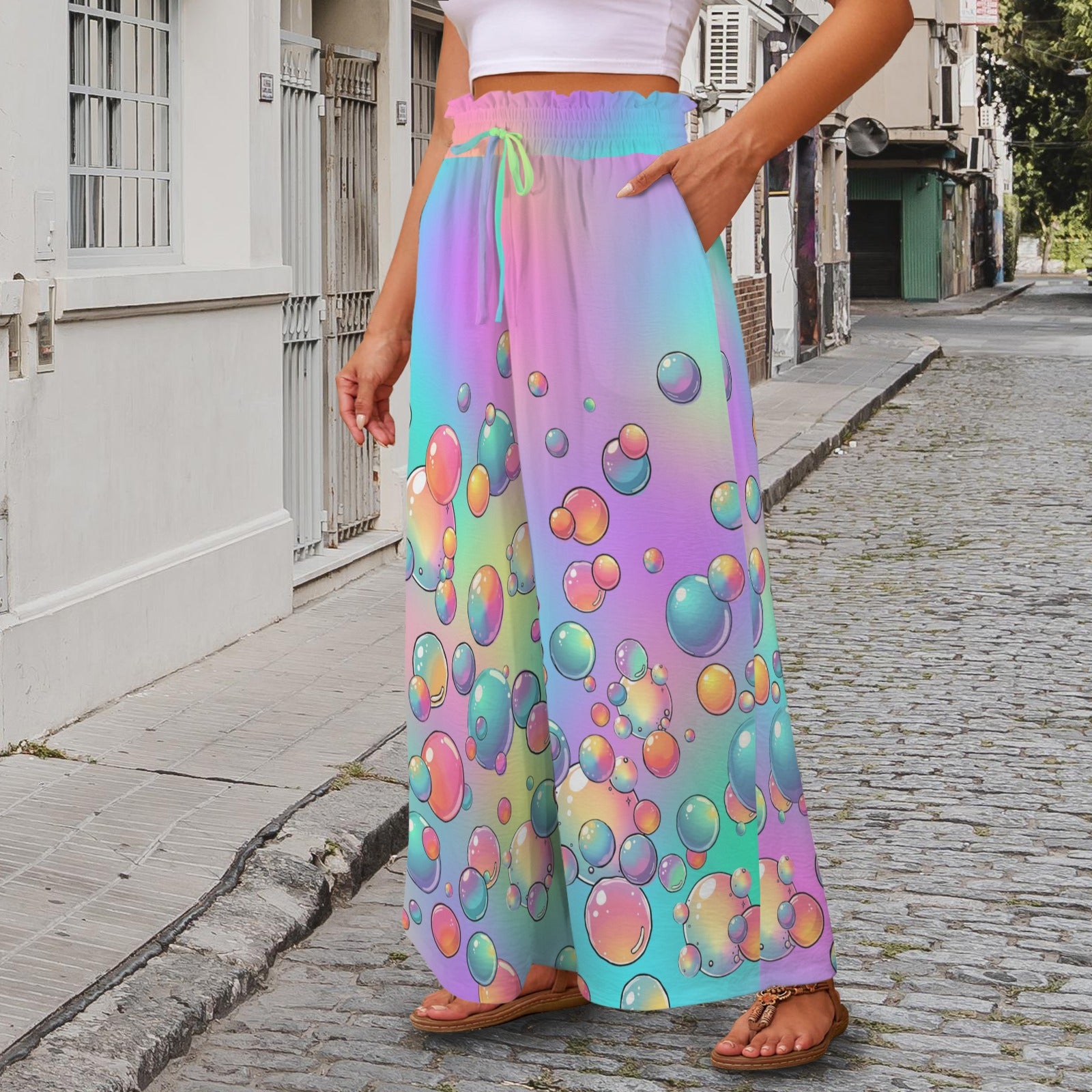 Colourful Bubble pattern wide leg pants for bubble artists