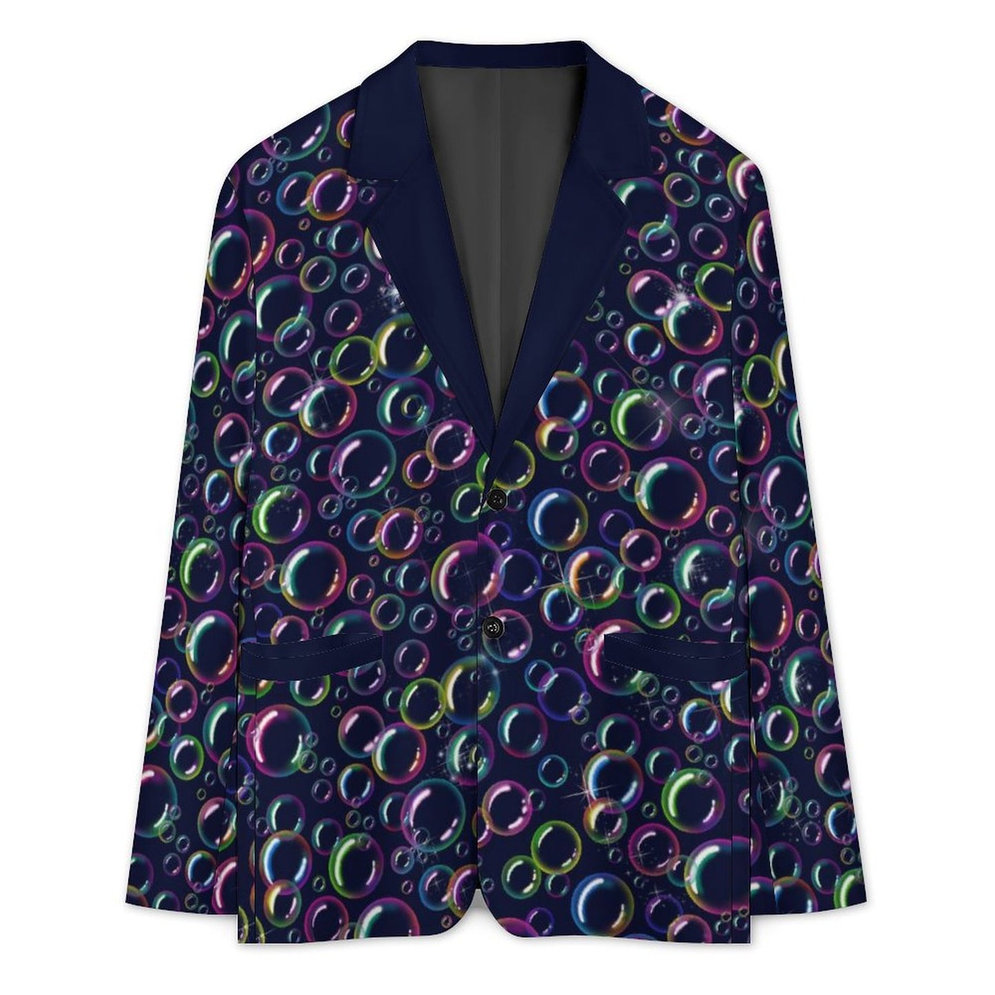 Navy jacket with rainbow bubble design