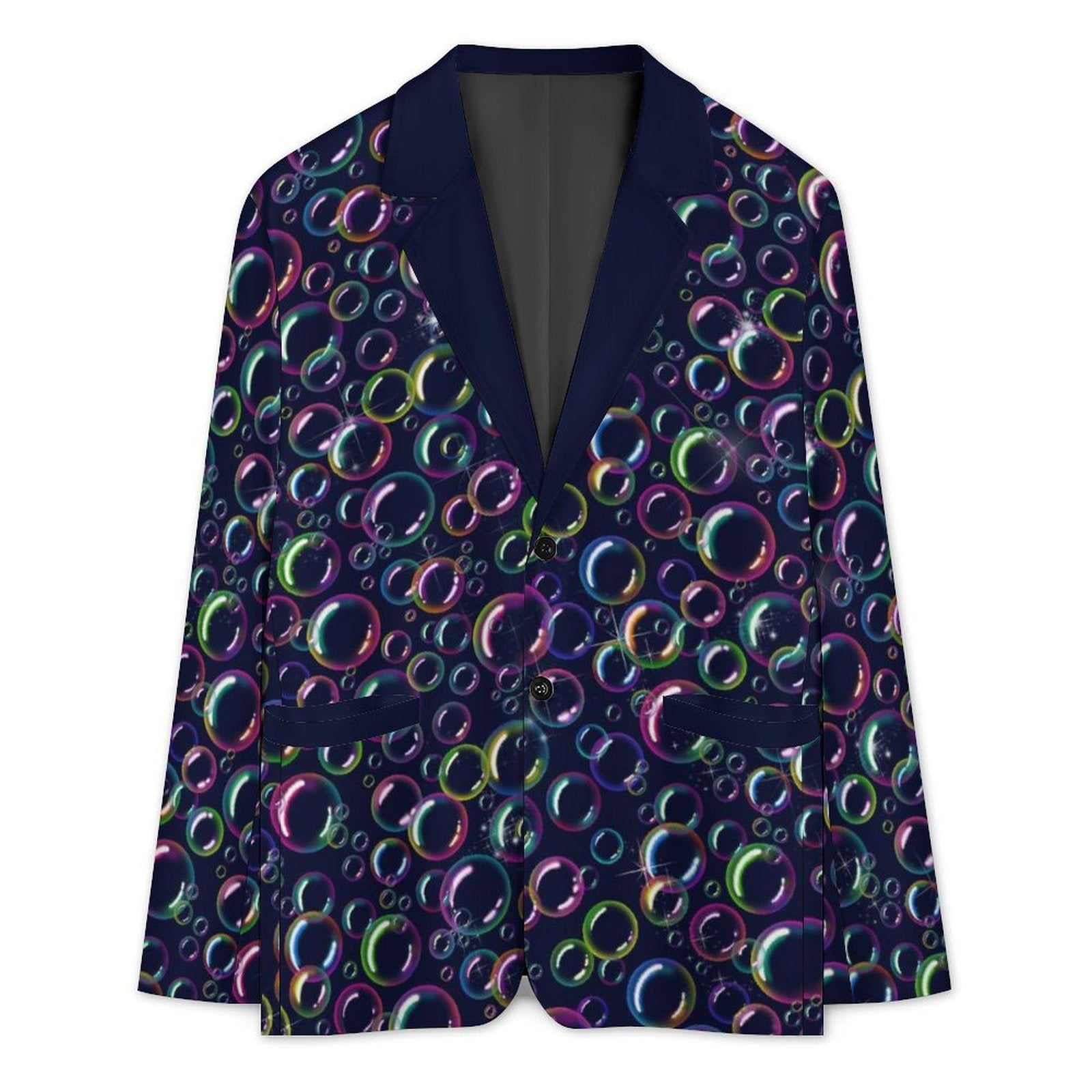 Navy jacket with rainbow bubble design