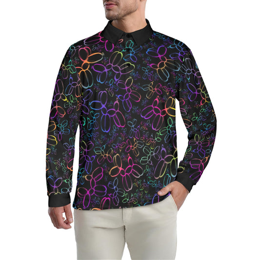 Rainbow balloon dogs on long sleeve polo shirt