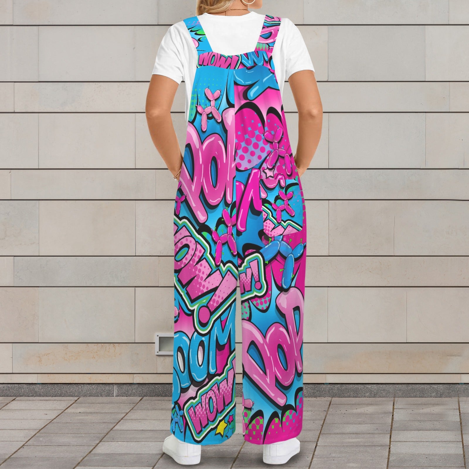 Balloon twister overalls with pink and blue balloon dogs