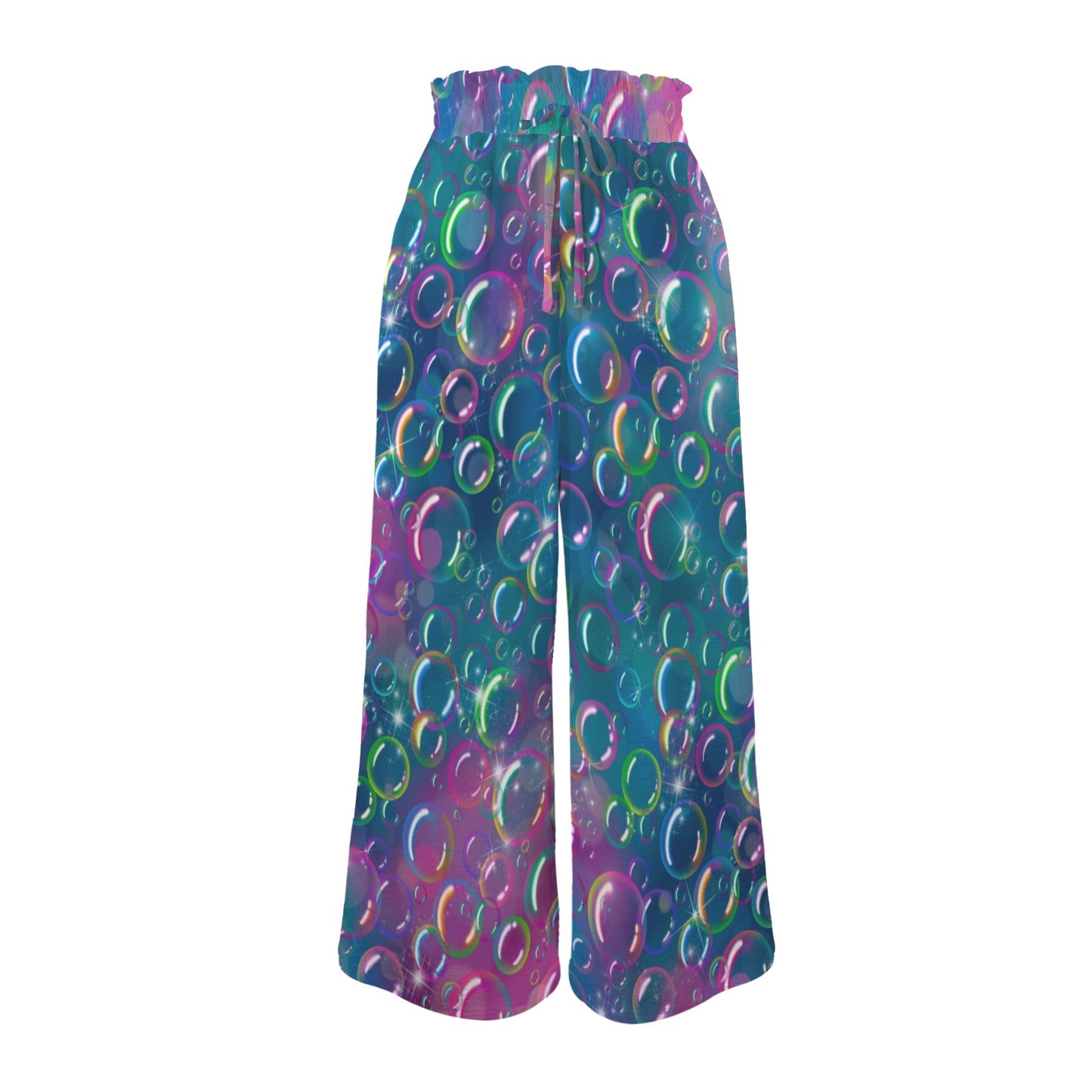 Professional Bubble artist wide leg pants with rainbow bubble design