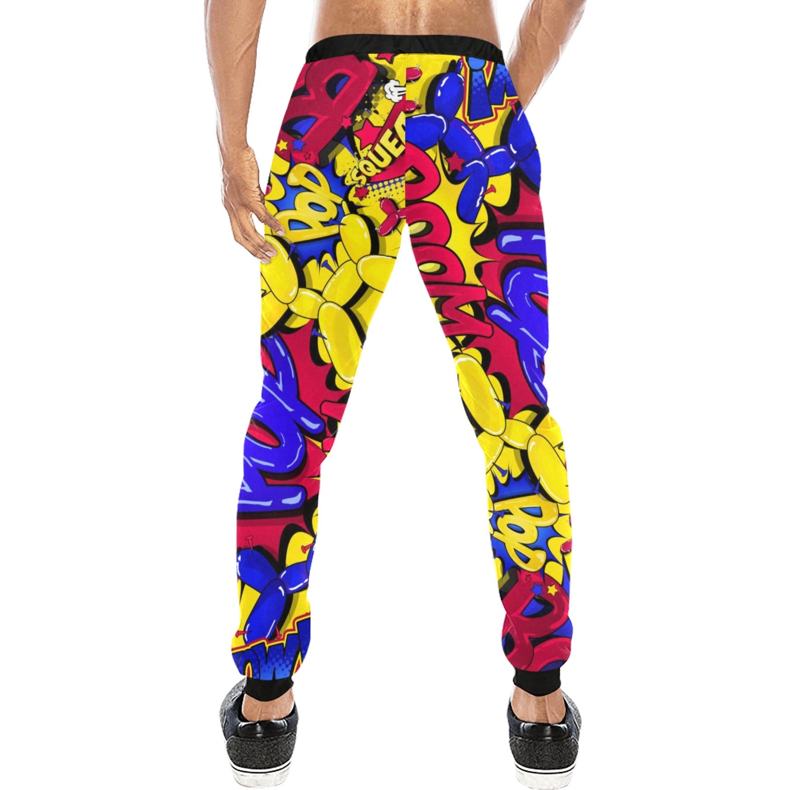 Fun balloon twisting pants with bright comic book colour theme