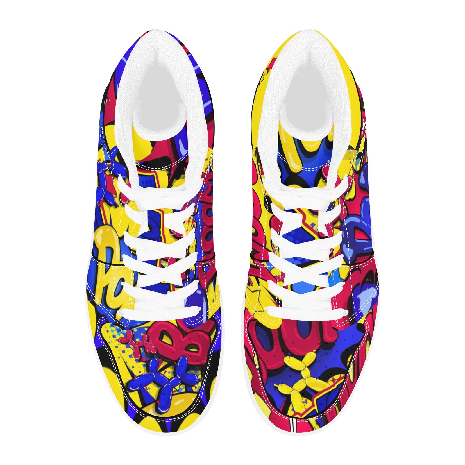 Comic Book High top boots yellow, blue and red balloon dogs