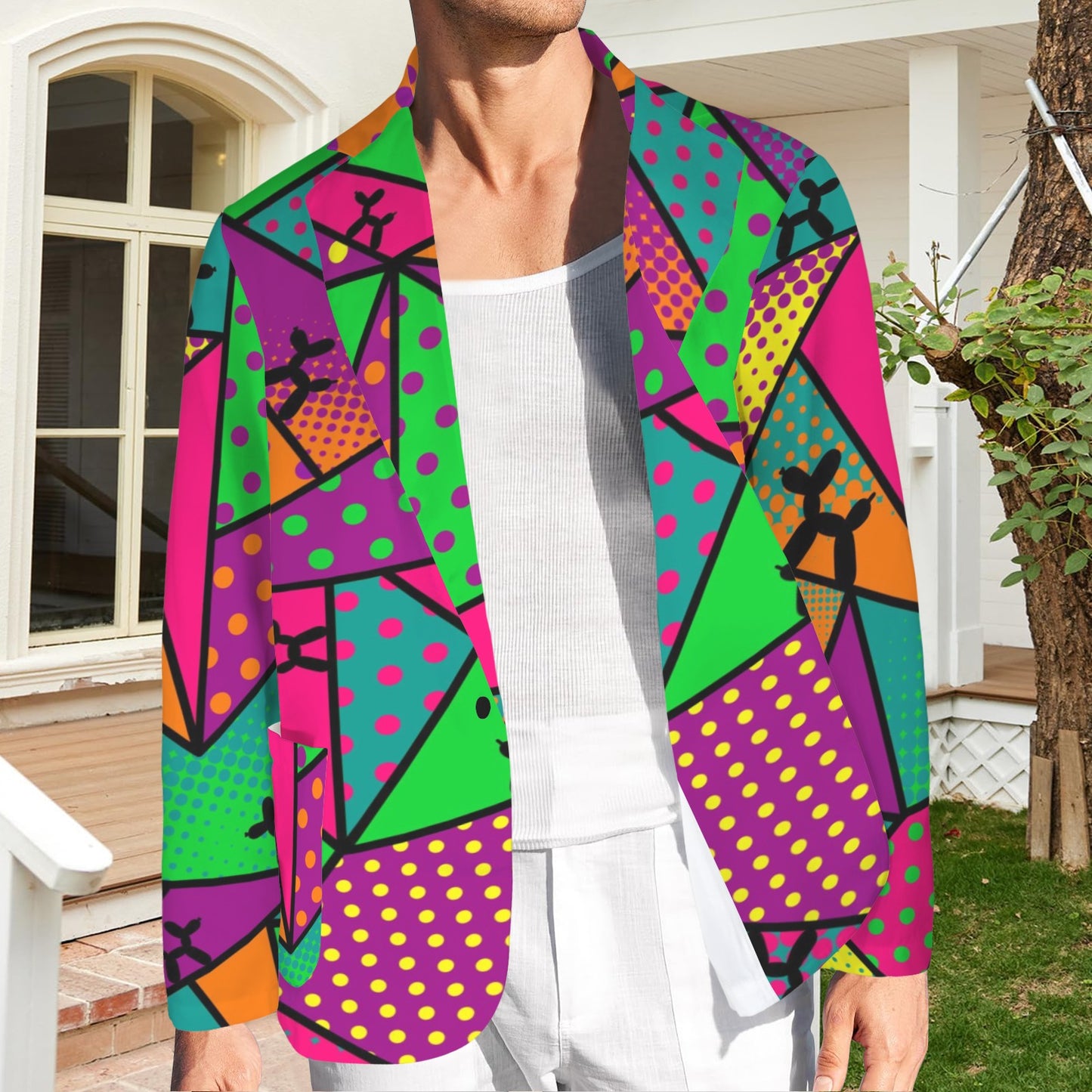 Green, purple and teal jacket for balloon artists and kids entertainers